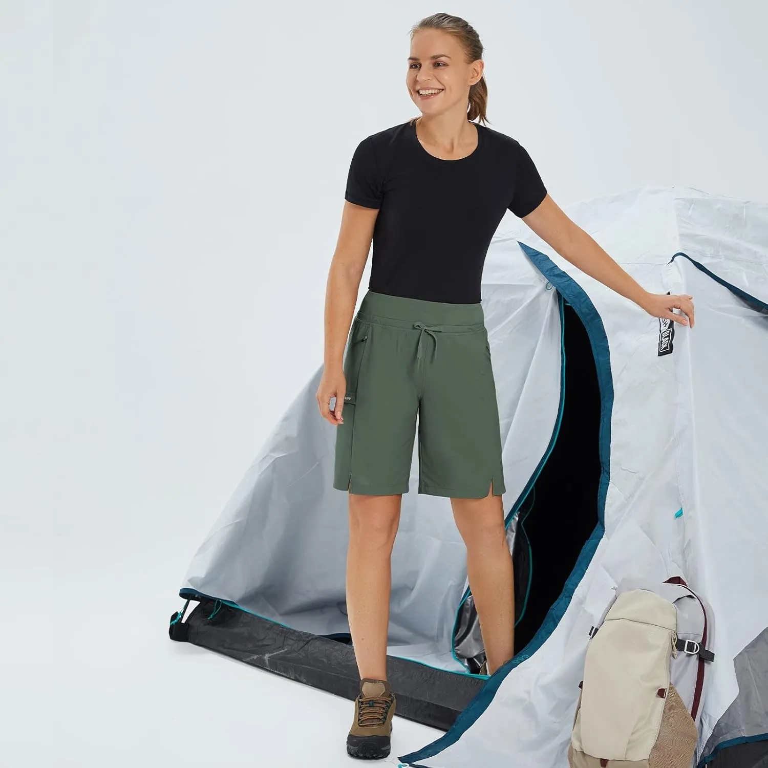 baleaf Women's Hiking Long Shorts 9"/11" Quick Dry Bermuda Cargo for Curvy Lightweight Pockets