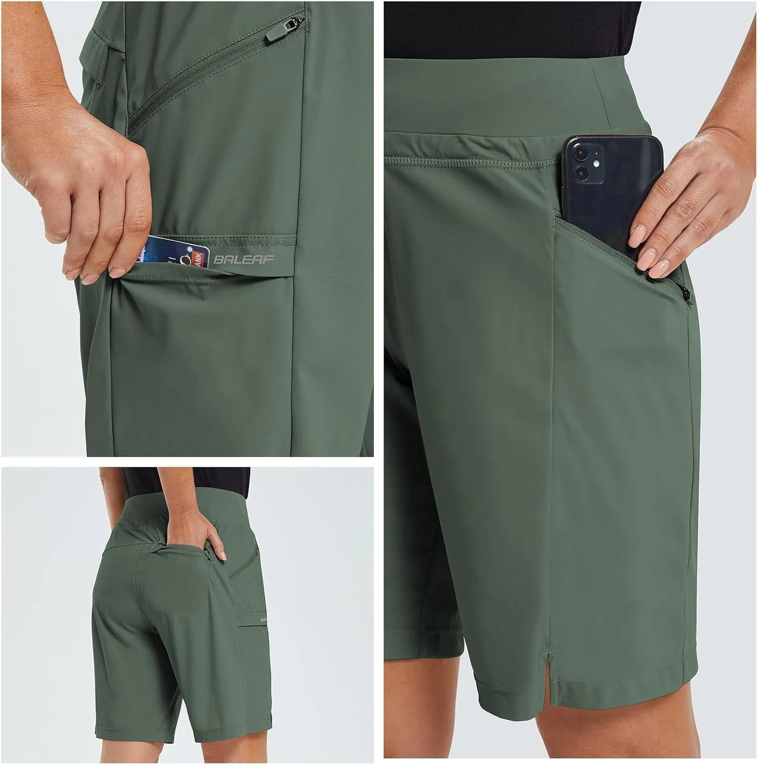 baleaf Women's Hiking Long Shorts 9"/11" Quick Dry Bermuda Cargo for Curvy Lightweight Pockets