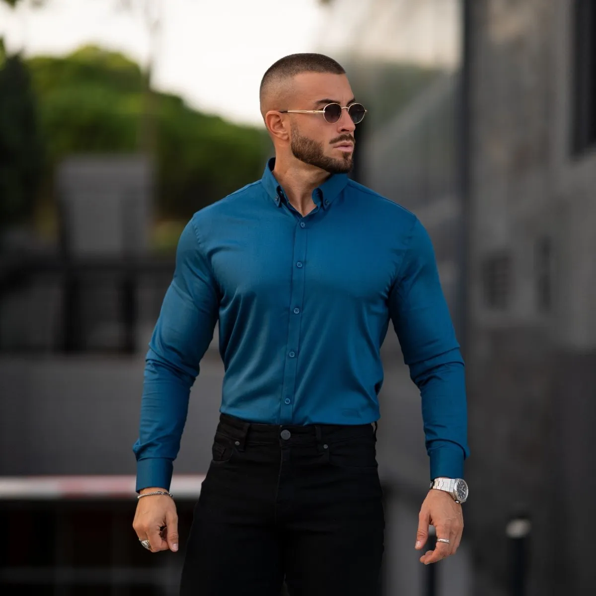 Bamboo Satin Stretch Shirt - Deep Teal