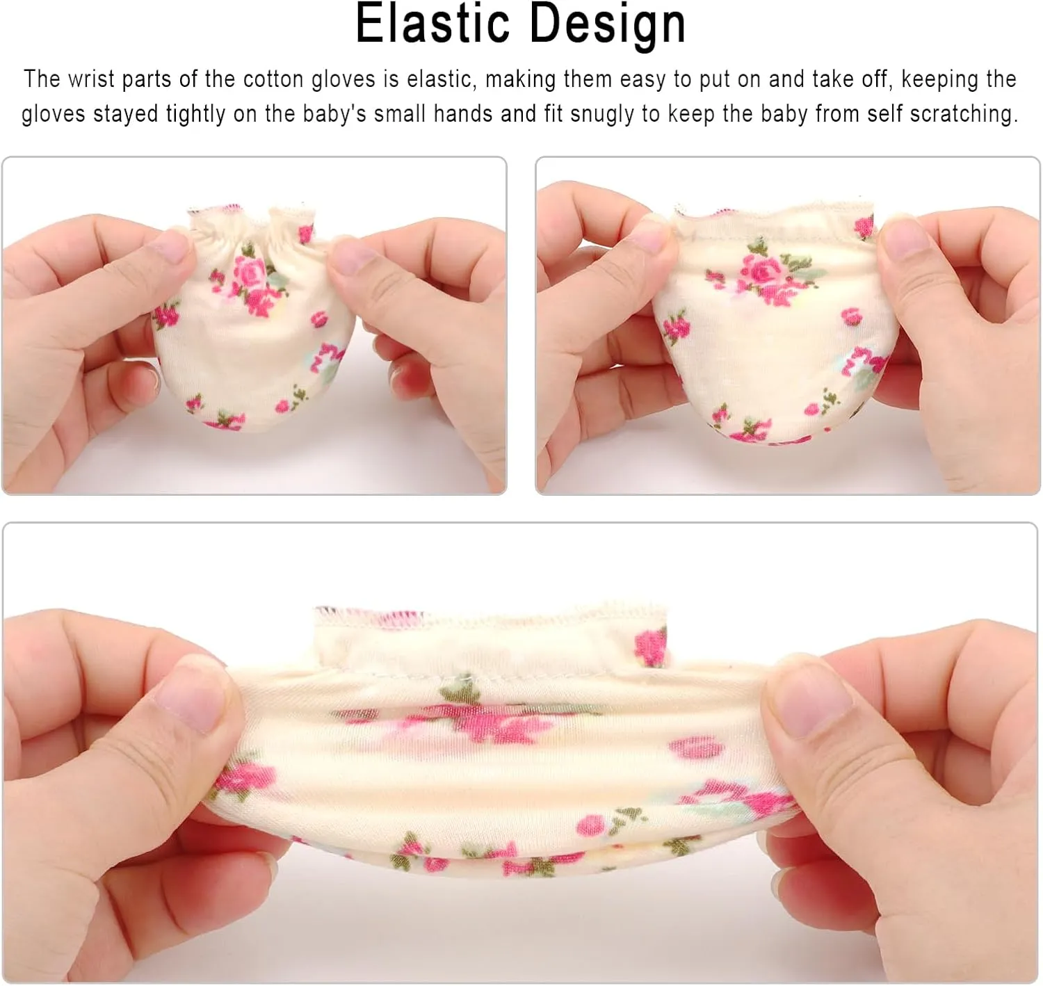 BQUBO Newborn Infant Toddler Mittens No Scratch Cotton Elastic Wrist Gloves Hypoallergenic for 0-6 Months Baby Boys Girls