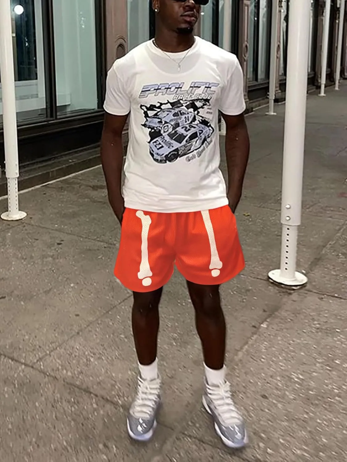 DIOTSR Mens Skyline Graphic Shorts Casual Streetwear Cool Basketball Shorts Running Workout Shorts with Pockets