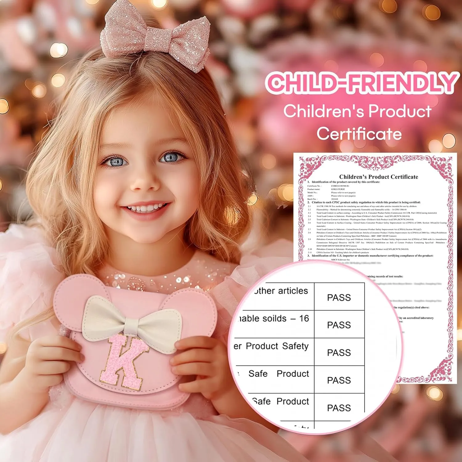 Mibasies Toddler Purse: Girl Gifts for Girls 3-8 - Mini Mouse Ears Bow Purse (Pink)