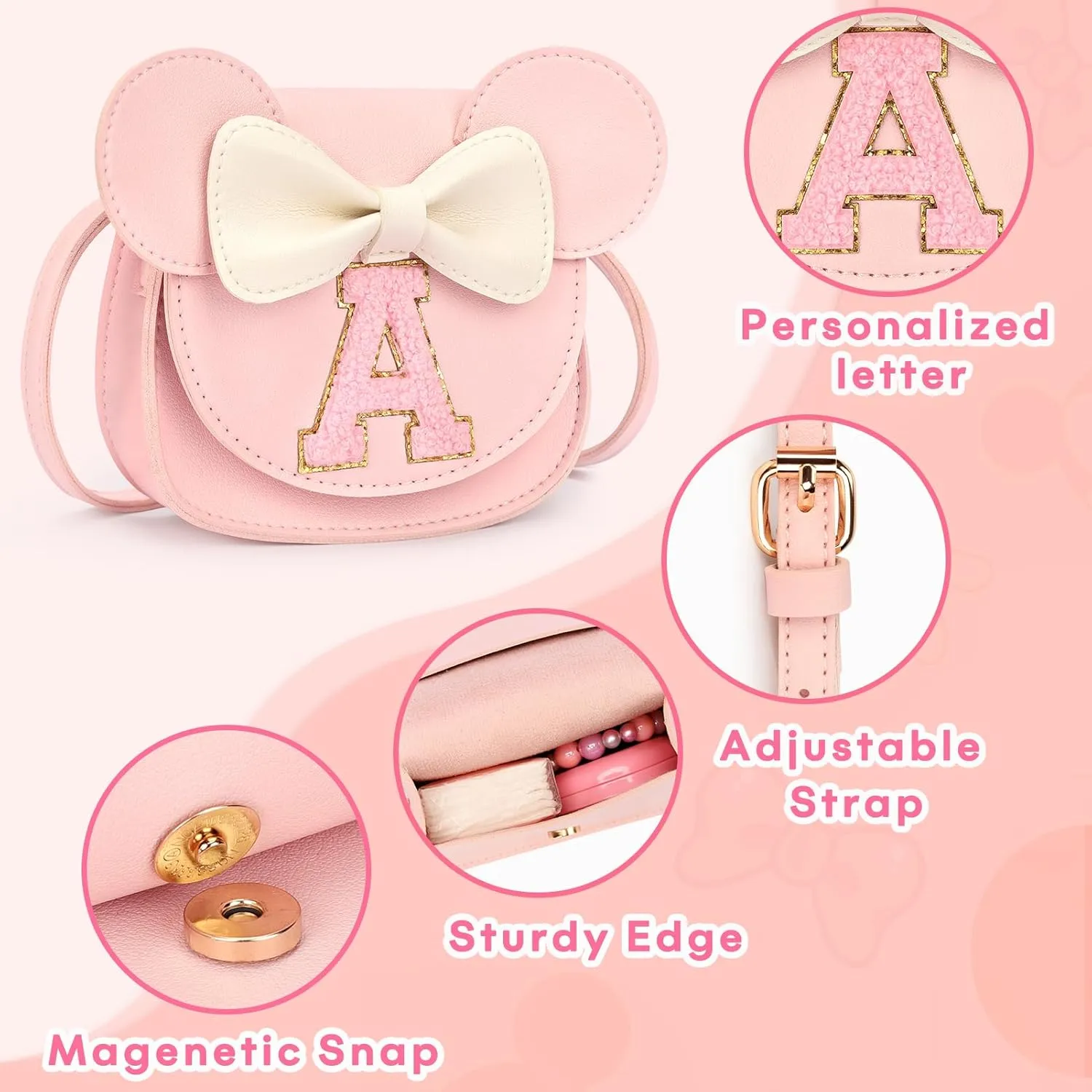 Mibasies Toddler Purse: Girl Gifts for Girls 3-8 - Mini Mouse Ears Bow Purse (Pink)
