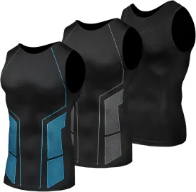 Odoland 3 Pack Men Compression Shirt, Tummy Control Slimming Undershirt Tank Top Men Body Shaper