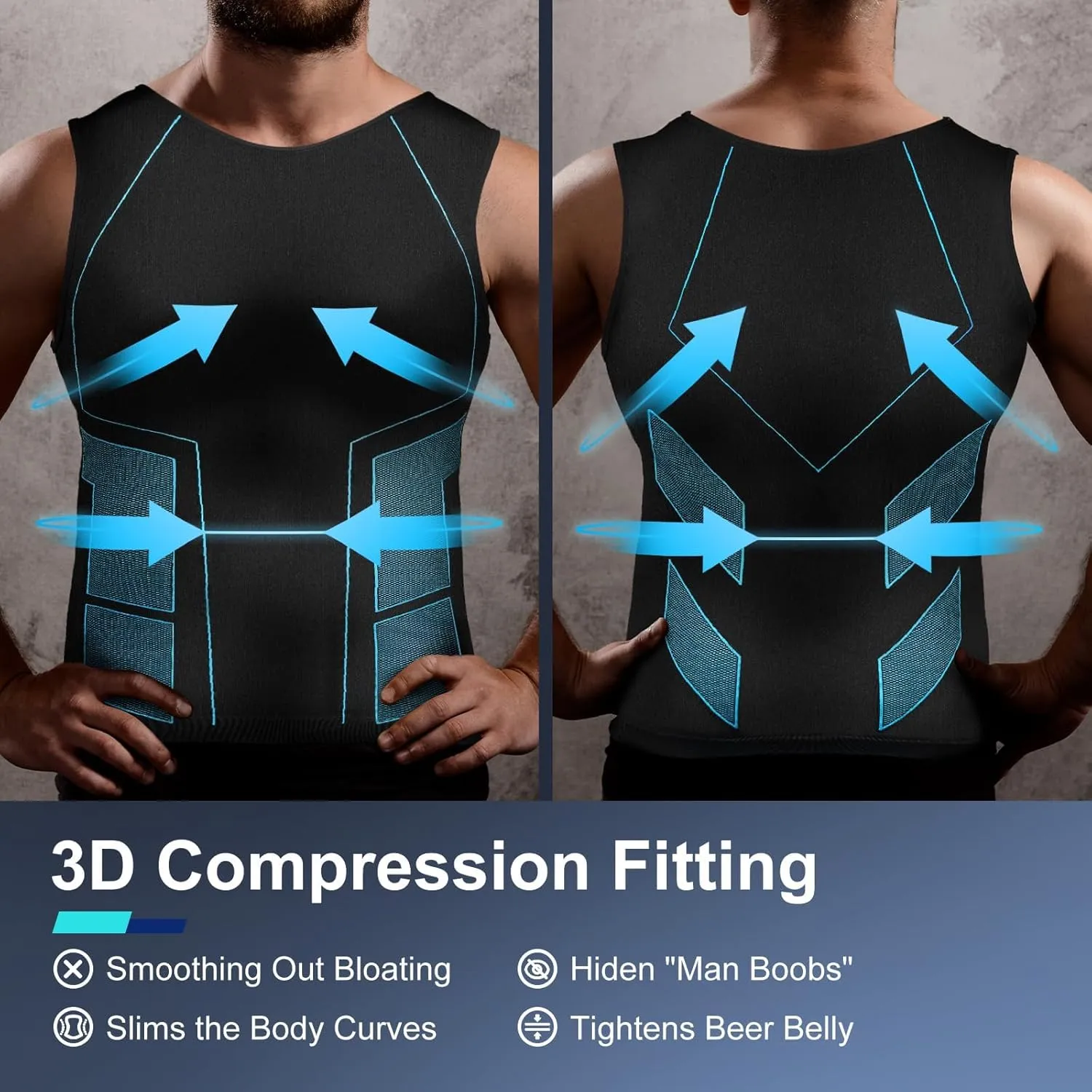 Odoland 3 Pack Men Compression Shirt, Tummy Control Slimming Undershirt Tank Top Men Body Shaper