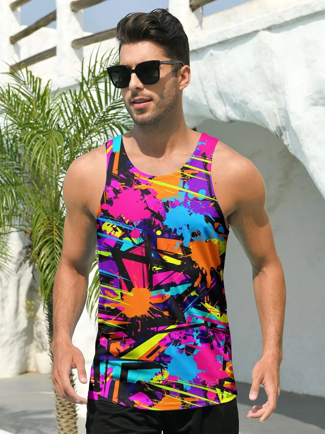 RAISEVERN Men's Tank Tops Summer Sleeveless Tee Cool Workout T-Shirts Beach Athletic Undershirts
