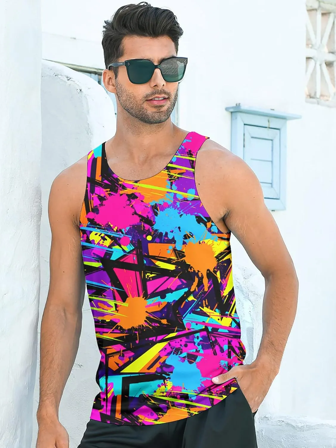 RAISEVERN Men's Tank Tops Summer Sleeveless Tee Cool Workout T-Shirts Beach Athletic Undershirts