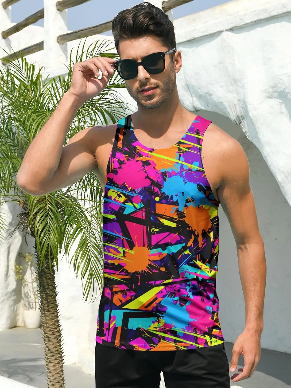 RAISEVERN Men's Tank Tops Summer Sleeveless Tee Cool Workout T-Shirts Beach Athletic Undershirts