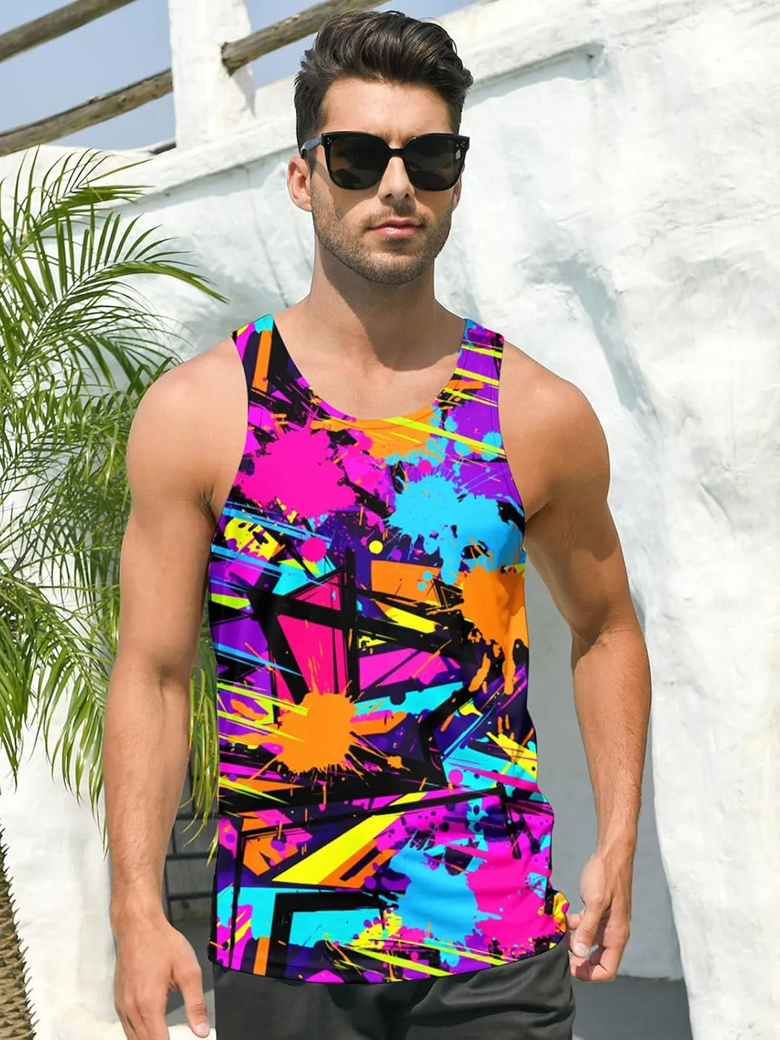 RAISEVERN Men's Tank Tops Summer Sleeveless Tee Cool Workout T-Shirts Beach Athletic Undershirts