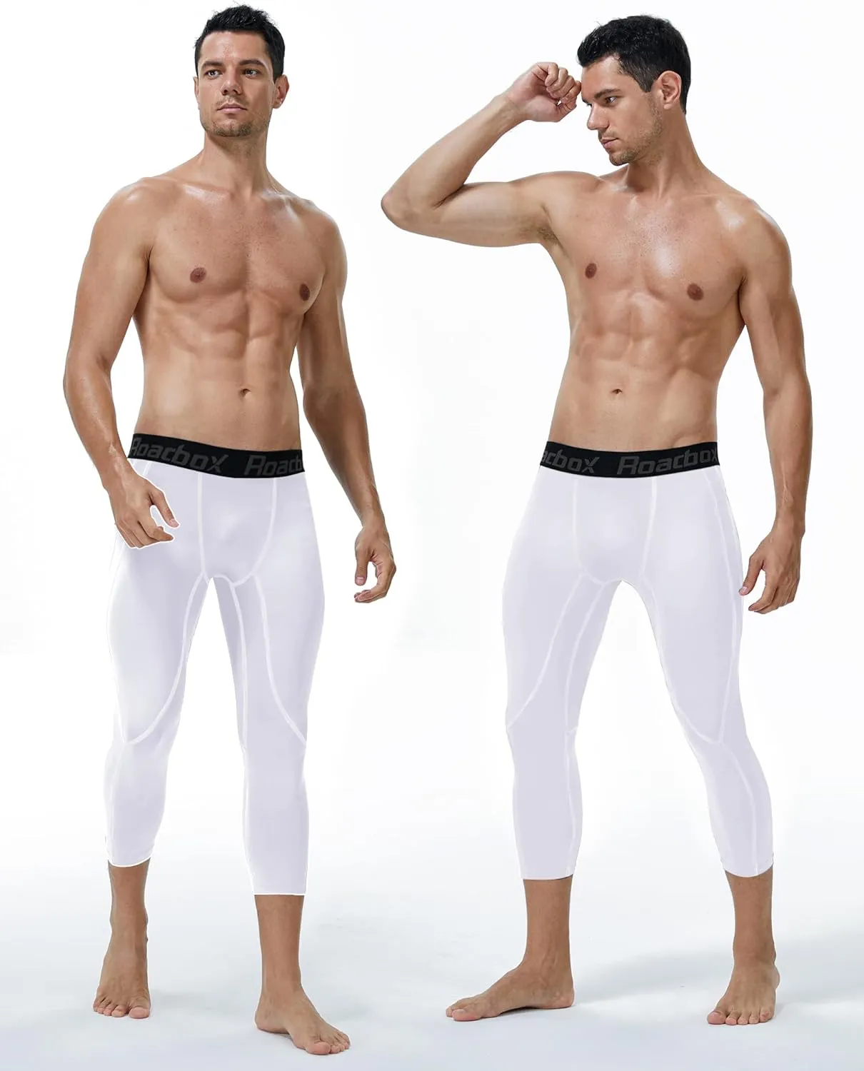 Roadbox 2 Pack Men's 3/4 Compression Pants, Athletic Basketball Workout Tights Leggings, Sport Running Spandex Base Layer