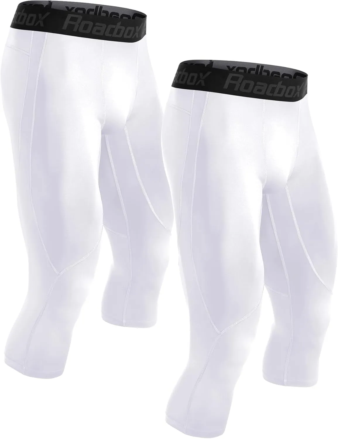 Roadbox 2 Pack Men's 3/4 Compression Pants, Athletic Basketball Workout Tights Leggings, Sport Running Spandex Base Layer