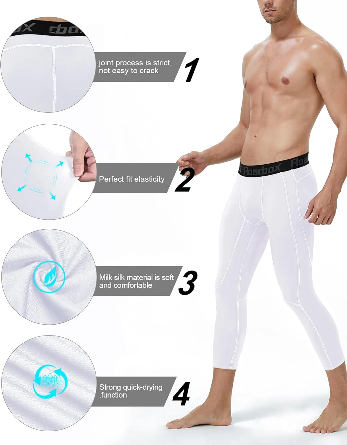 Roadbox 2 Pack Men's 3/4 Compression Pants, Athletic Basketball Workout Tights Leggings, Sport Running Spandex Base Layer