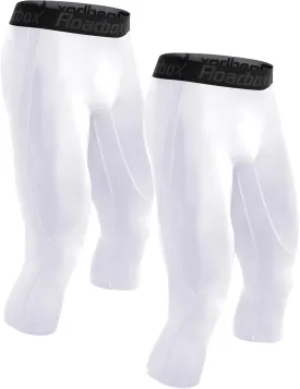 Roadbox 2 Pack Men's 3/4 Compression Pants, Athletic Basketball Workout Tights Leggings, Sport Running Spandex Base Layer