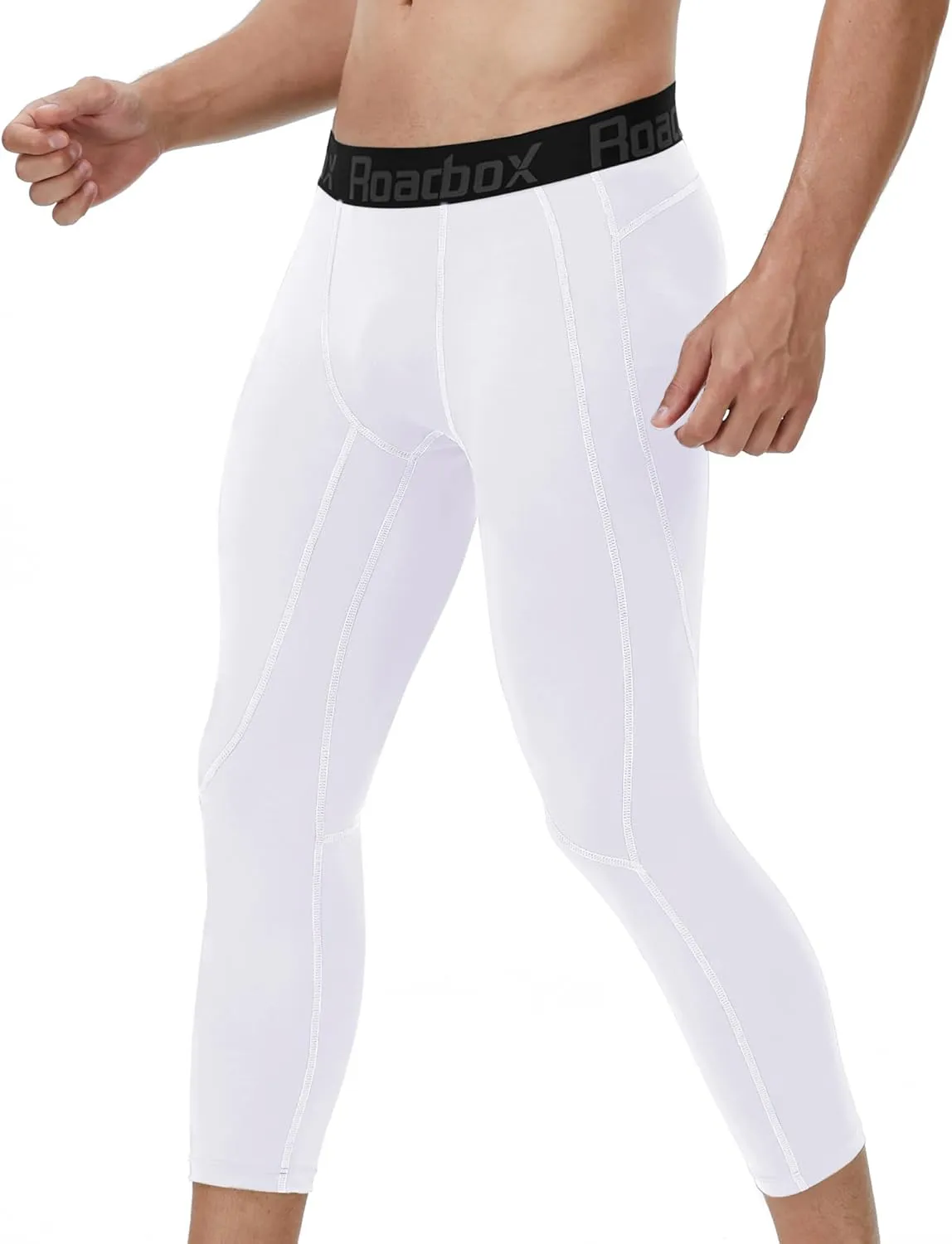 Roadbox 2 Pack Men's 3/4 Compression Pants, Athletic Basketball Workout Tights Leggings, Sport Running Spandex Base Layer
