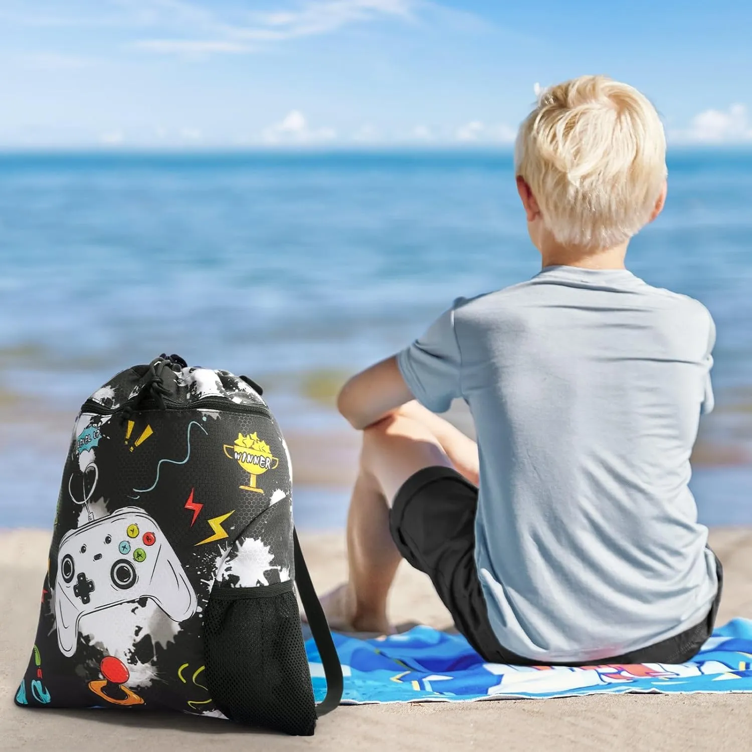 WAWSAM Gym Drawstring Backpack String Bag - 15?? x 17?? Sports Gym Bag for Kids Waterproof Swimming Beach Shopping Yoga Bag