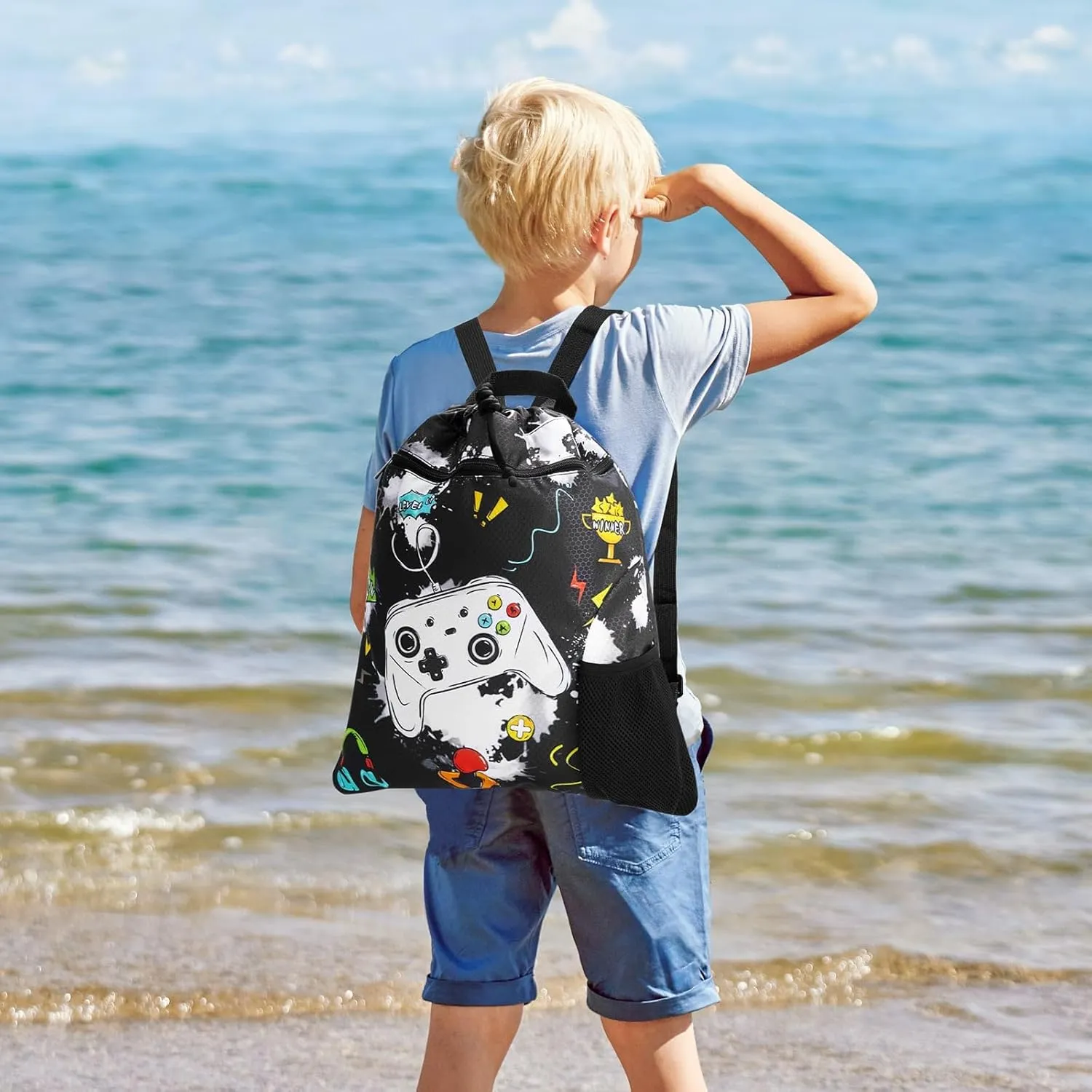 WAWSAM Gym Drawstring Backpack String Bag - 15?? x 17?? Sports Gym Bag for Kids Waterproof Swimming Beach Shopping Yoga Bag