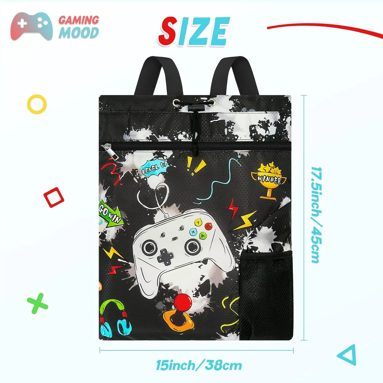 WAWSAM Gym Drawstring Backpack String Bag - 15?? x 17?? Sports Gym Bag for Kids Waterproof Swimming Beach Shopping Yoga Bag