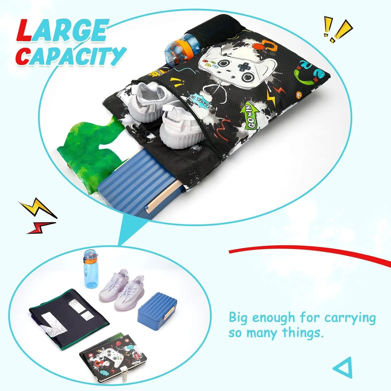 WAWSAM Gym Drawstring Backpack String Bag - 15?? x 17?? Sports Gym Bag for Kids Waterproof Swimming Beach Shopping Yoga Bag