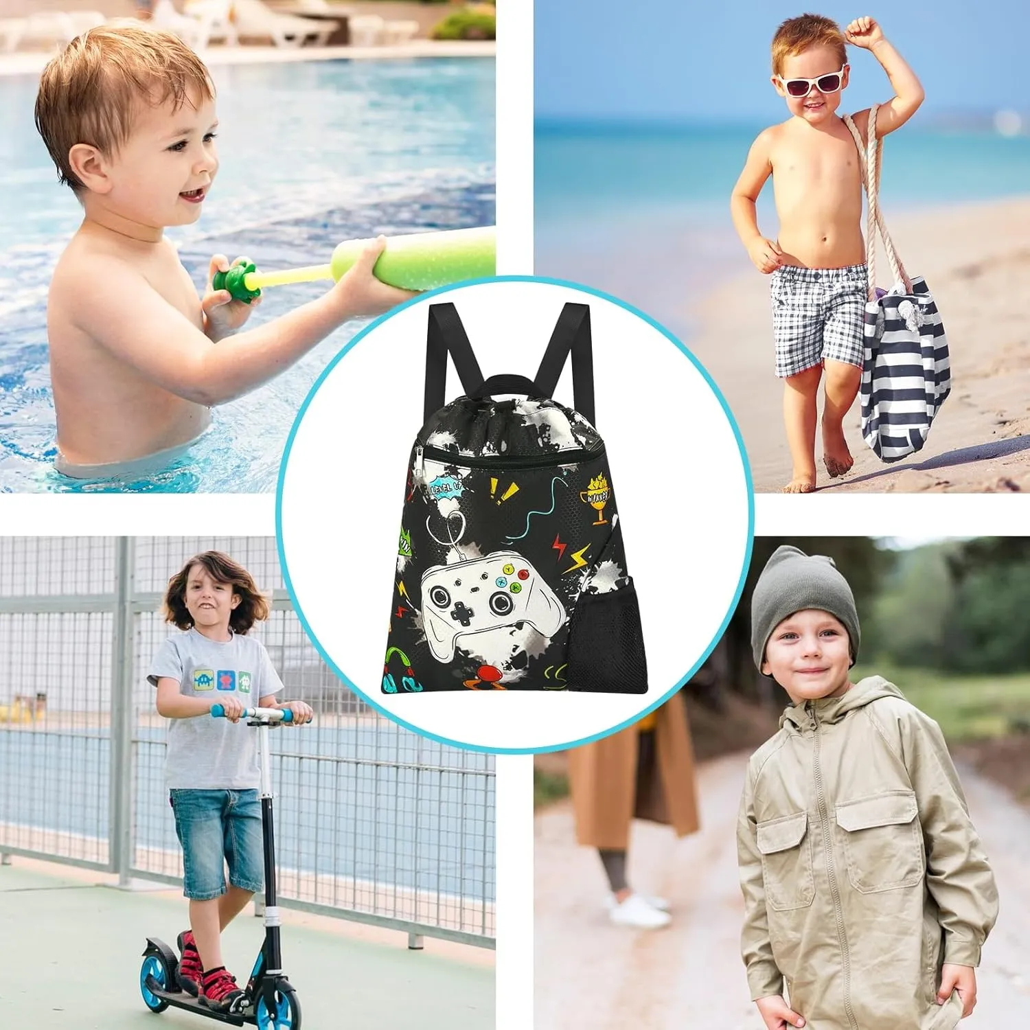 WAWSAM Gym Drawstring Backpack String Bag - 15?? x 17?? Sports Gym Bag for Kids Waterproof Swimming Beach Shopping Yoga Bag