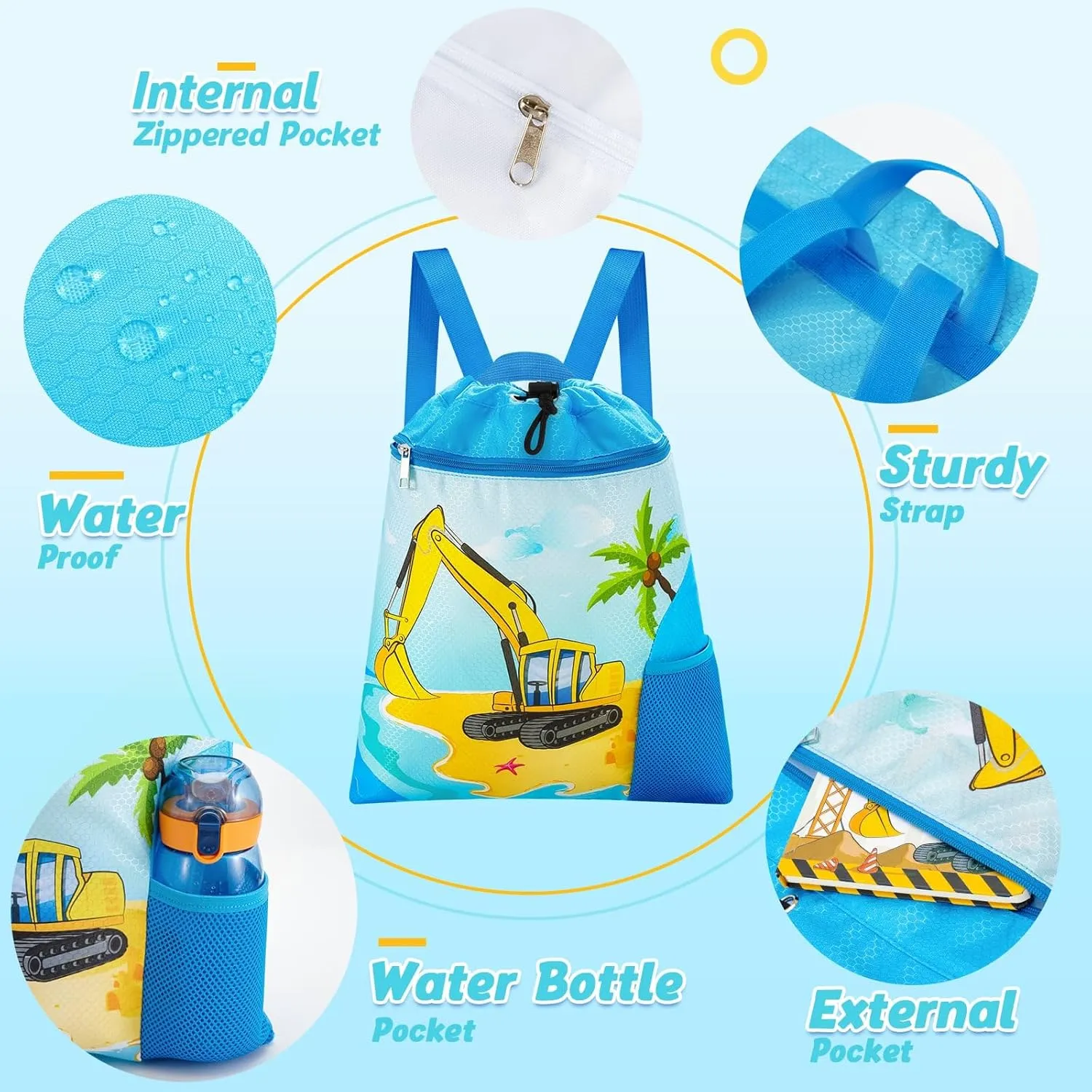 WAWSAM Gym Drawstring Backpack String Bag - 15?? x 17?? Sports Gym Bag for Kids Waterproof Swimming Beach Shopping Yoga Bag